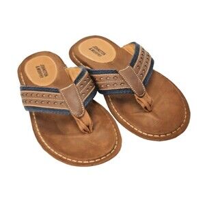 Johnson &Murphy Sandals Men’s Sz 8M Brown & Blue Punched Leather Flipflop